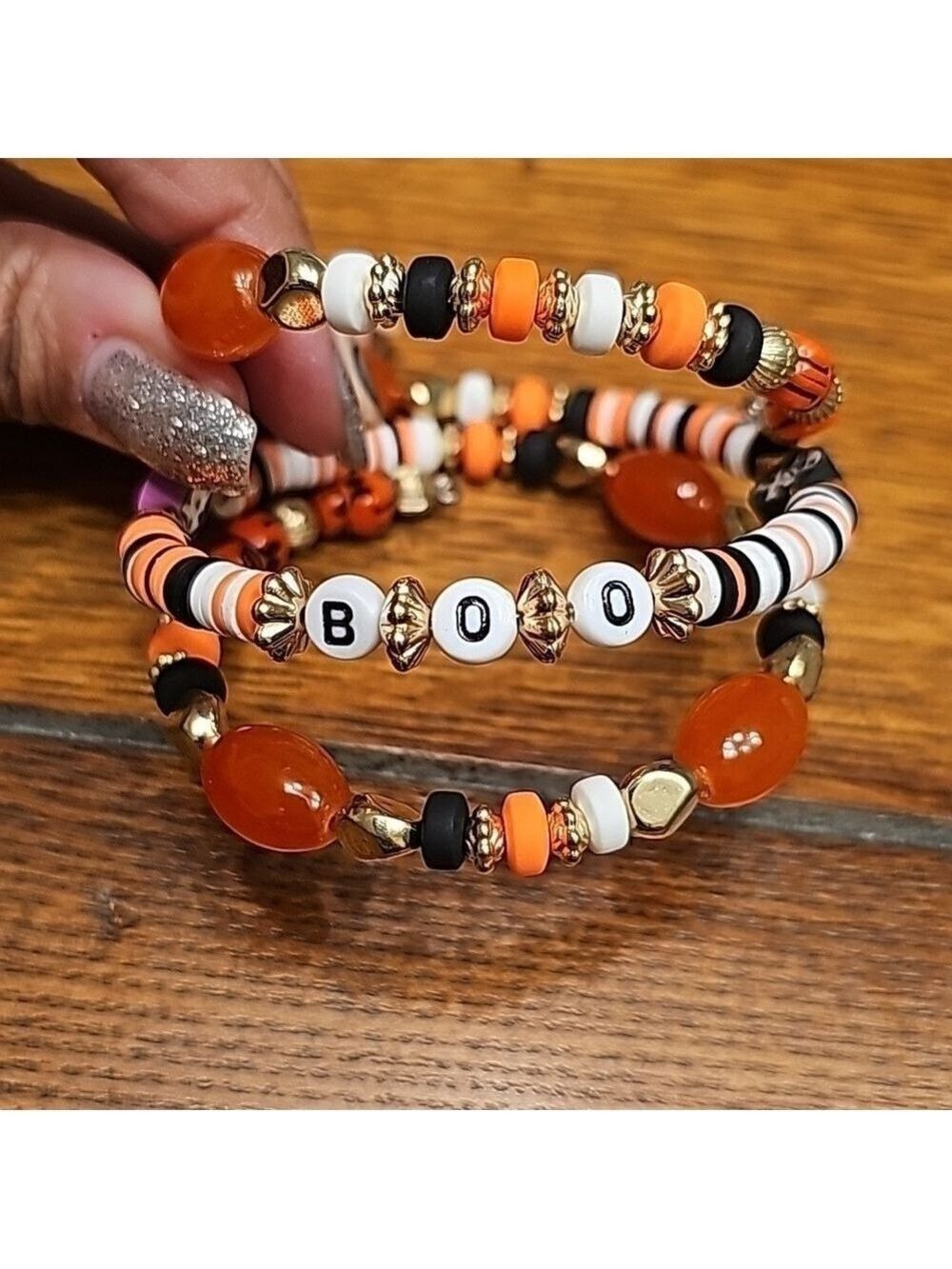 3 layer "boo" halloween bracelet